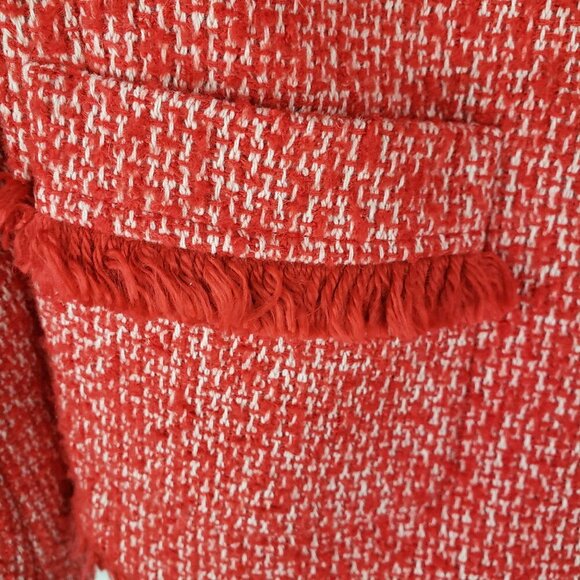 Talbots Tweed Crew Neck Blazer Jacket Red Fringe Full Button Boucle Size 10P - Picture 5 of 6